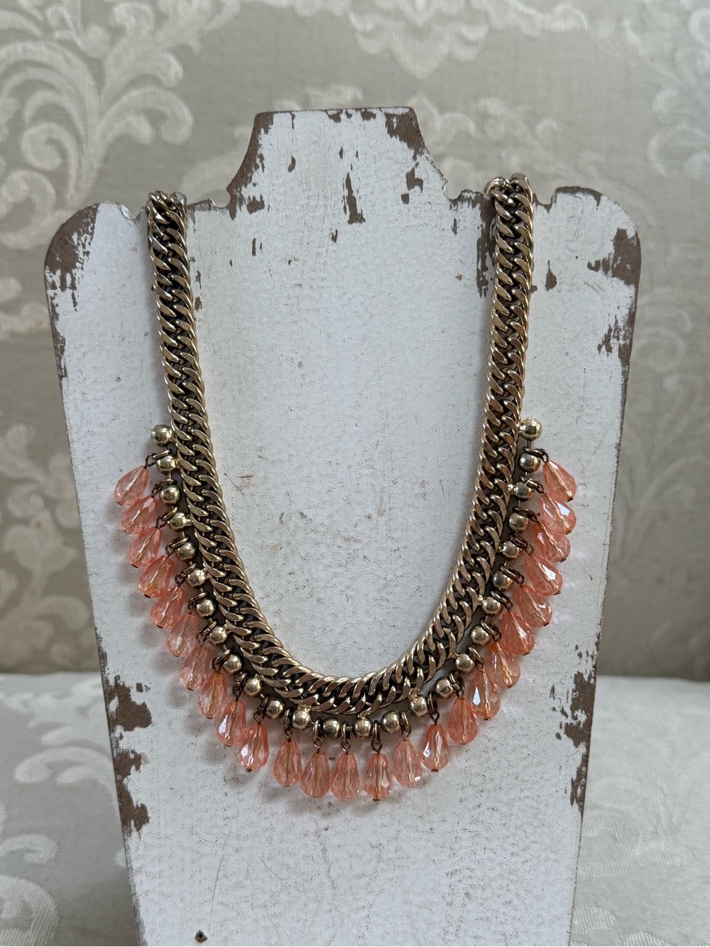Vintage Gold Tone Necklace with Crystal Beads